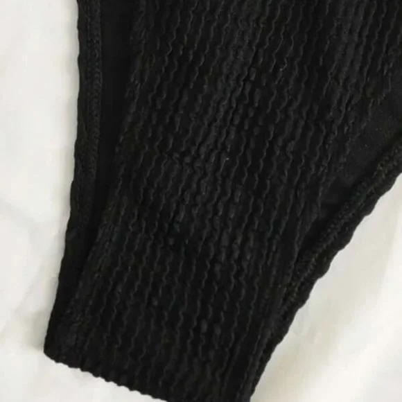 BOHO Criss Cross Halter style ribbed Bikini 2 piece Swimsuit BLACK - Picture 4 of 5